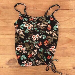 Jaclyn Smith Swimwear Blouson Tankini Top Black Floral Cinched Waist Size 6 NEW